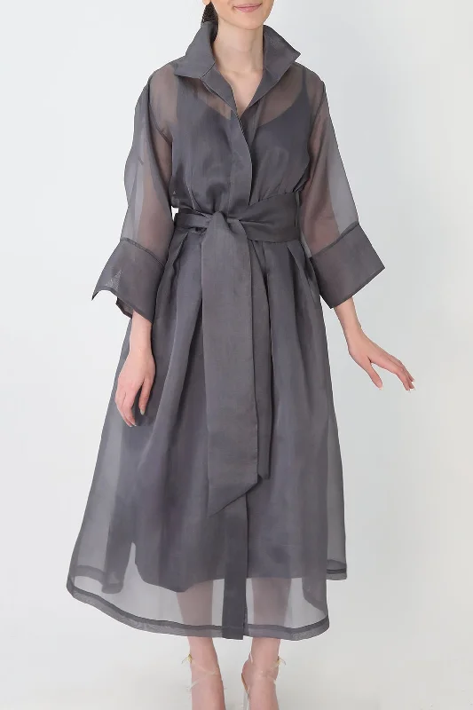 GABRIELLE DRESS IN SILK ORGANZA GUNMETAL