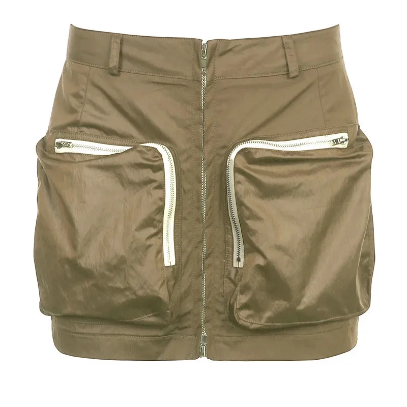 Zipper Y2k Cargo Skirt With Pockets