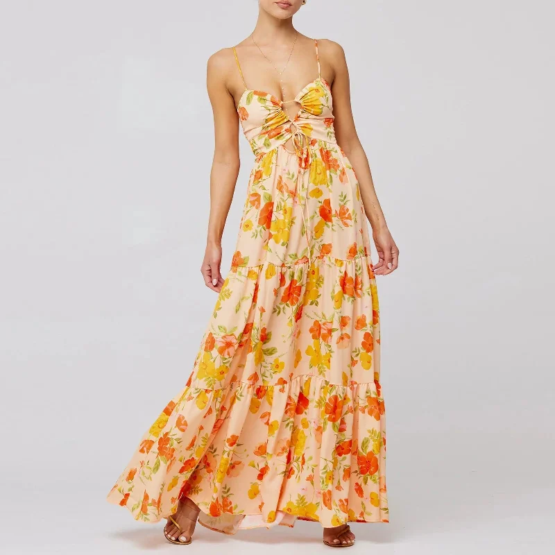 FashionSierra - Floral Summer Casual Sleeveless Backless Bodycon Spaghetti Strap Long Maxi Dress