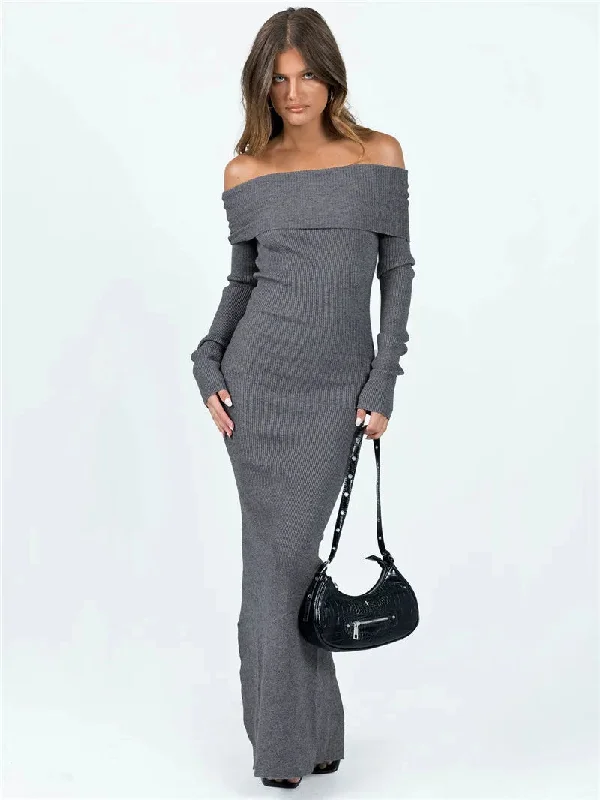 FashionSierra - Color Slit Hem Casual Long Sleeve Knitted Party Dress Beach Cocktail Club Streetwear Maxi Dress