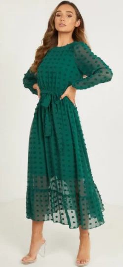 Green Sleeved Midaxi Dress