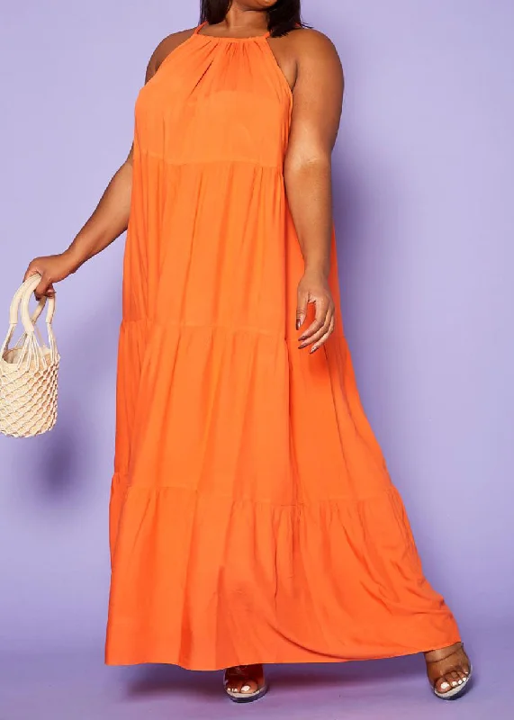 Hi Curvy Plus Size Women Halter Neck Flare Maxi Dress