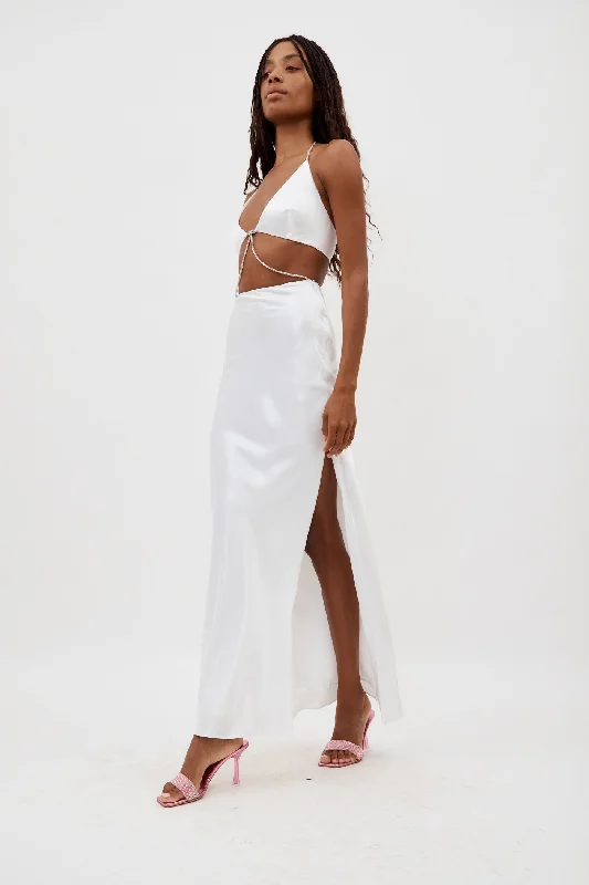 Nomi White Crystalline Wrap Halter Dress