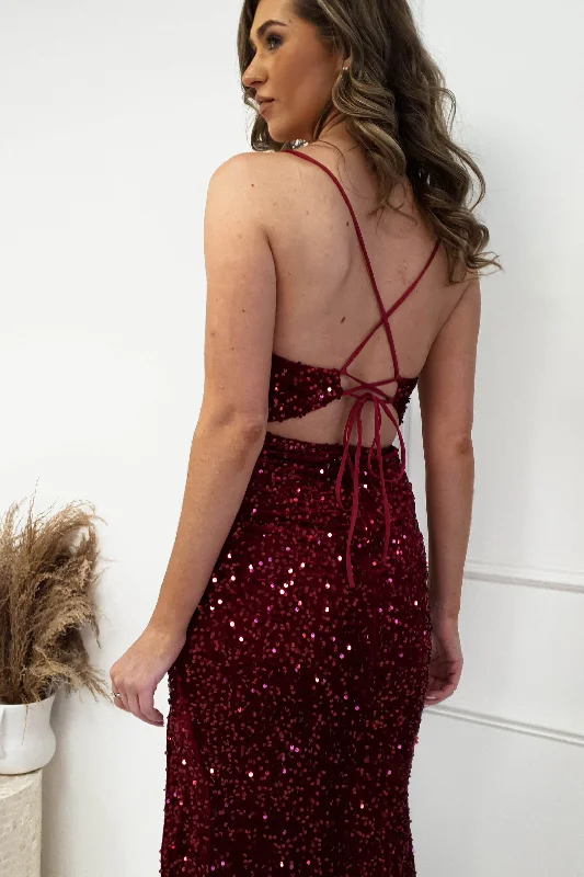 Nova Bodycon Sequin Gown | Burgundy