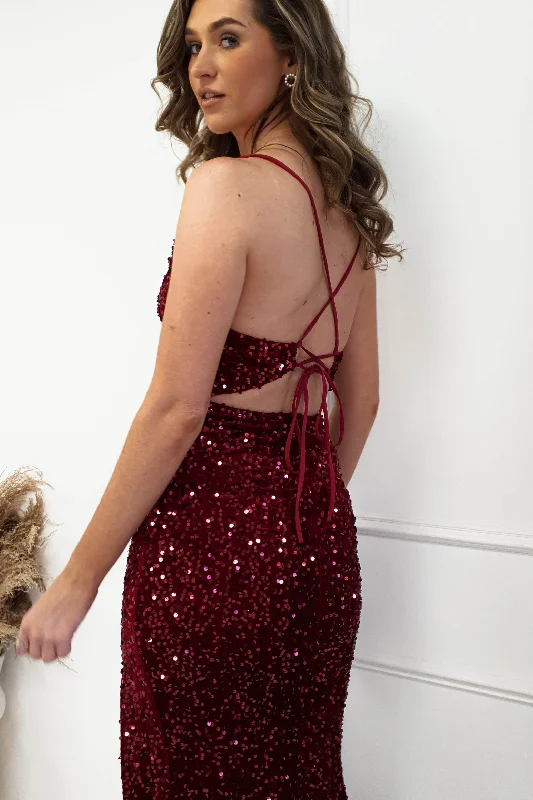 Nova Bodycon Sequin Gown | Burgundy