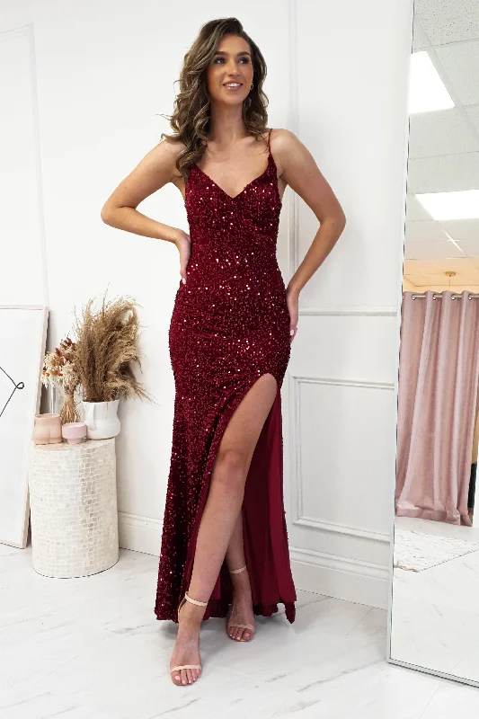 Nova Bodycon Sequin Gown | Burgundy