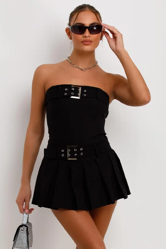 Pleated Skort Dress With Buckle Detail Black