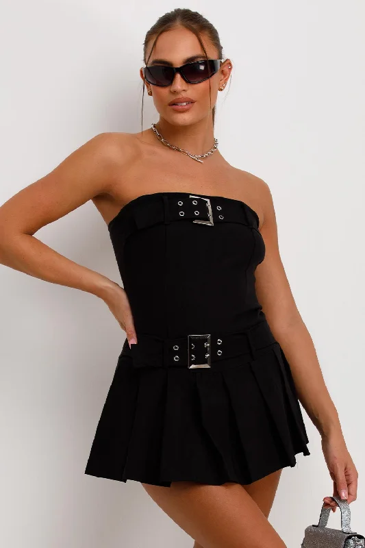 Pleated Skort Dress With Buckle Detail Black