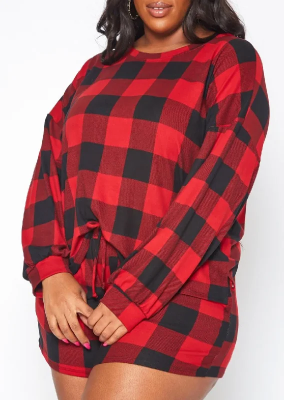 HI Curvy Plus Size Checker Plaid Lounge Two Piece Set