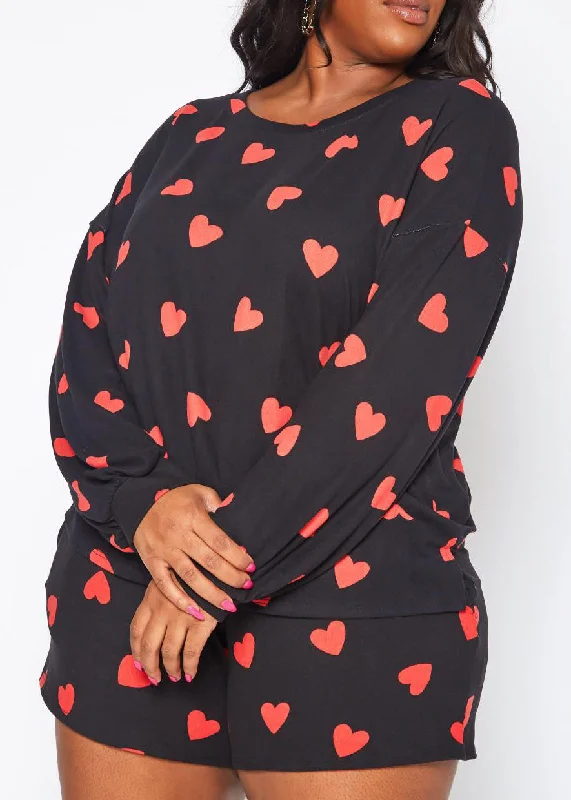 Hi Curvy Plus Size Women Queen Of Hearts Lounge Two Piece Set