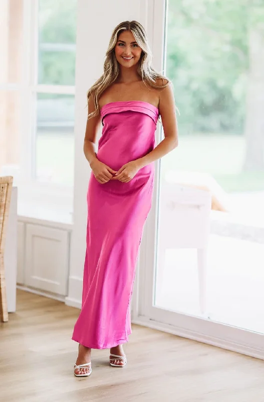 Infinite Satin Maxi Dress - Magenta