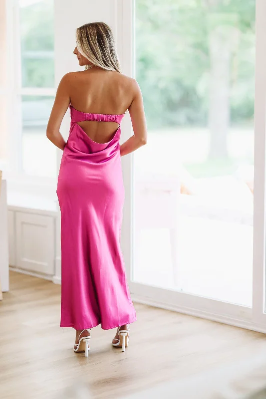 Infinite Satin Maxi Dress - Magenta