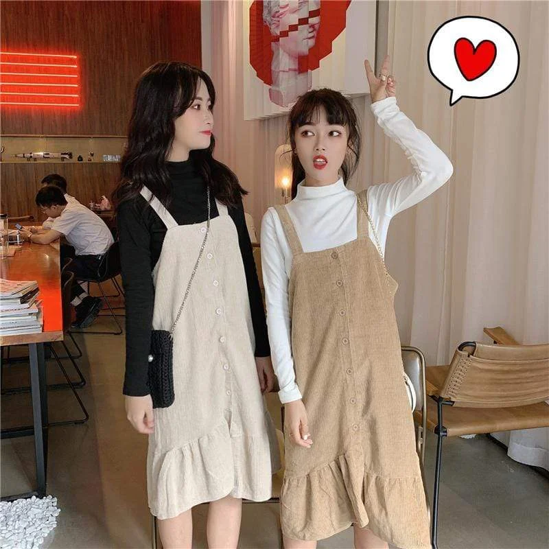 Women's Korean Fashion Corduroy Overall Dresses