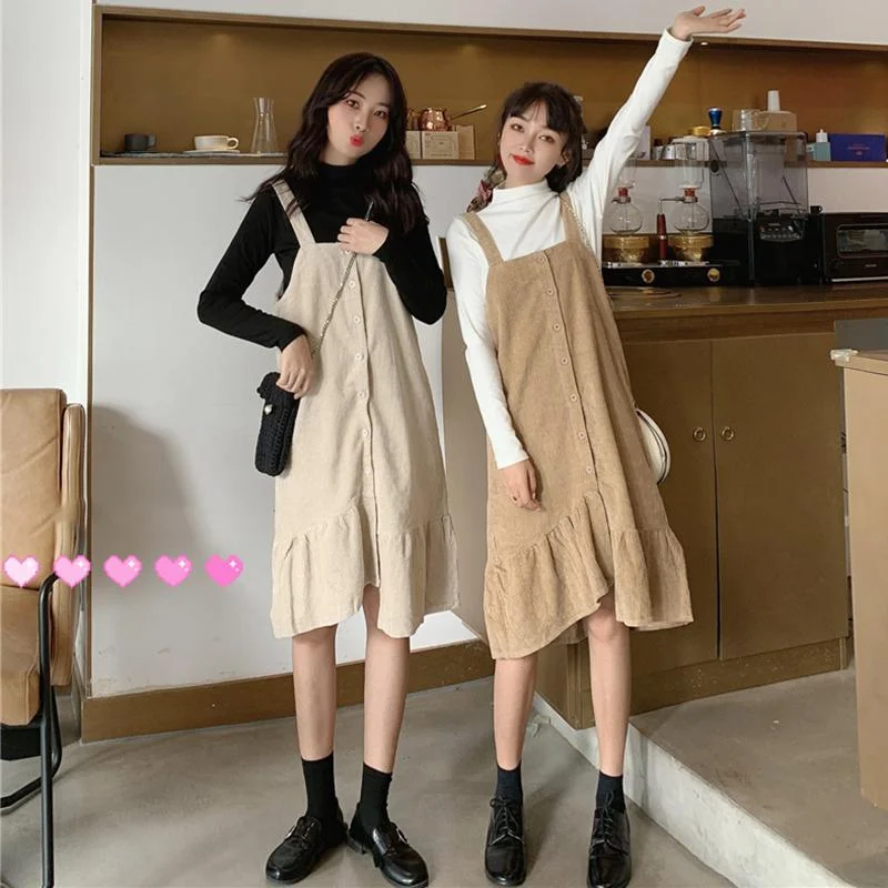 Women's Korean Fashion Corduroy Overall Dresses