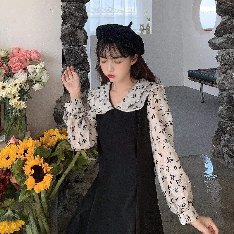 Women's Vintage Large Floral Lapel Dresses